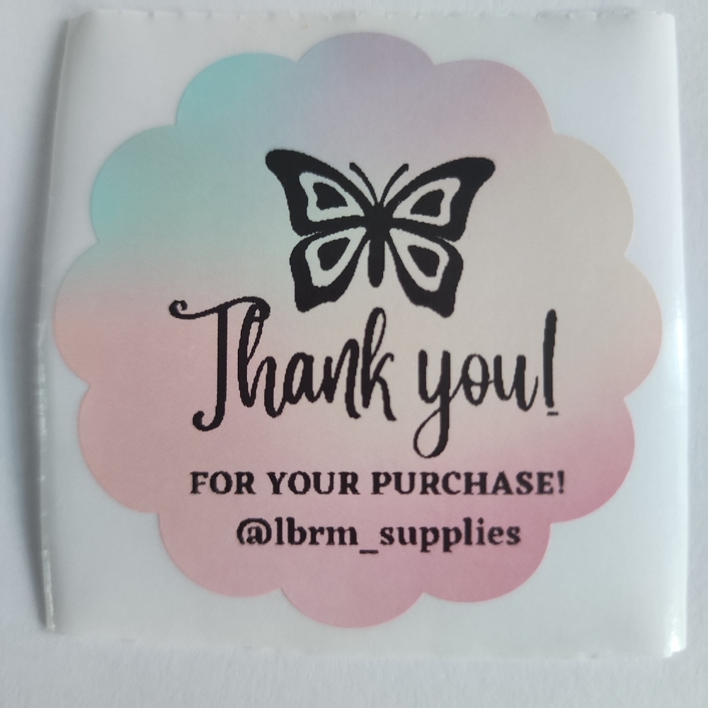 50 Thank you Stickers Thermal Scalloped flowers Glossy - Picture 2 of 6